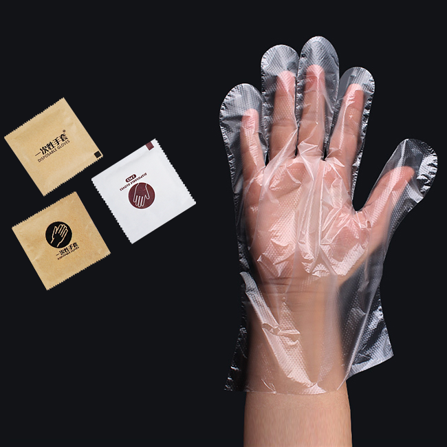 Paquete de guantes de PE de calidad alimentaria plegados individuales Restaurantes/Cafetería/Panadería/Bar de refrigerios Personalizar guantes de impresión